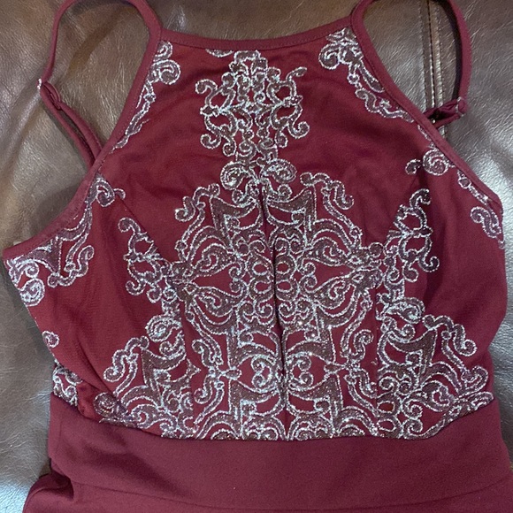 Maroon Fancy Girls A-Line Formal Dress with intricate beaded design - Picture 2 of 9
